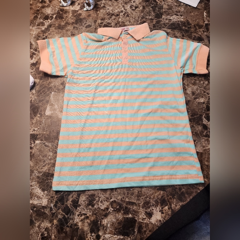 AA- Striped Kids Polo Shirt - Peach and Mint